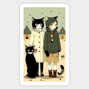 Whiskered Wanderers: Cats in Human Guise Magnet